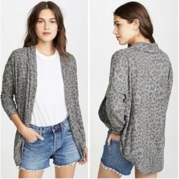 Sundry Cardigan Womens Large Large Leopard Print Open Front Cozy Soft Relaxed - Picture 2 of 15